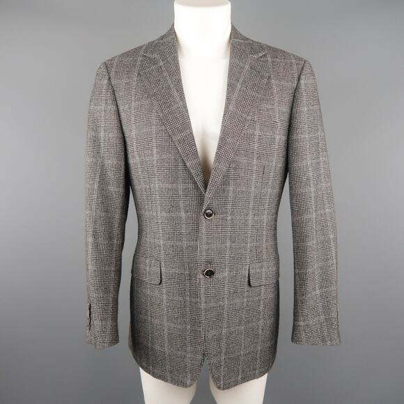 CANALI Size 40 Grey Black Glenplaid Wool Cotton Sport Coat - Picture 1 of 9